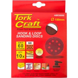 Sanding Disc 150mm 60 Grit With Holes 10/pk Hook And Loop