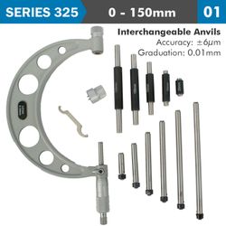 Outside Micrometer 150mm 0.004mm Acc. 0.01mm Grad. With Interch. Anvil