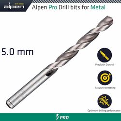 ALPEN Pro 5.0mm Hss Drill Din 338 Rn 135 With Split Point Bulk