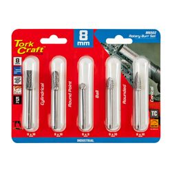 Rotary Burr Set 5 Pc Asstd 8mm Dia Tungsten