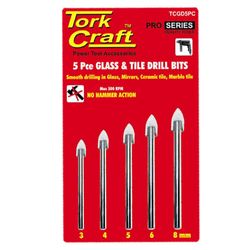 Glass & Tile Drill Bit Set 5 Pce 3/4/5/6/8