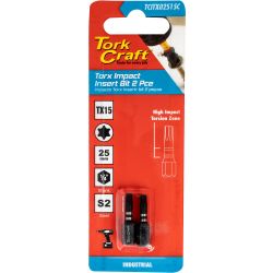 Torx Tx 15 Impact Insert Bit 25mm 2pc Carded