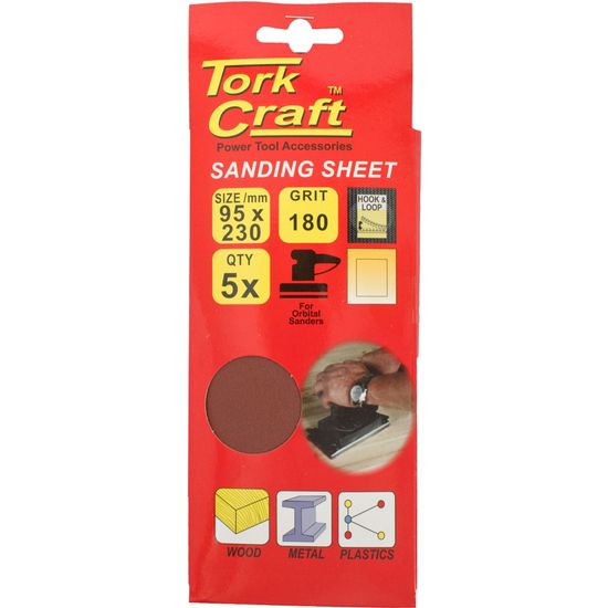 Sanding Sheet Orb 95 X 230mm 180gr Hook And Loop No Holes 5/pk