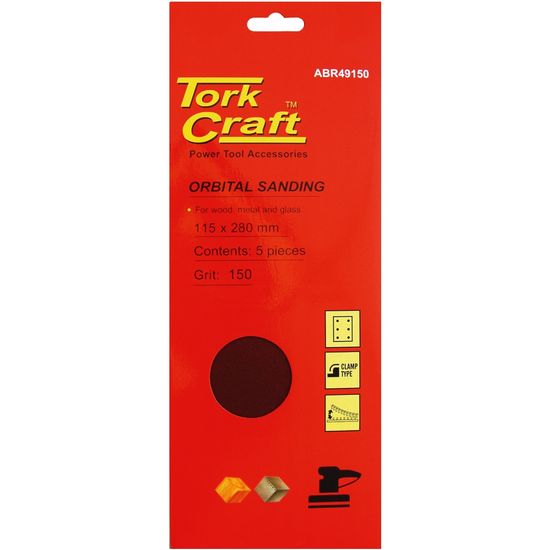 Sanding Sheet Orb 115 X 280mm 150 Grit No Holes 5/pk Hook And Loop