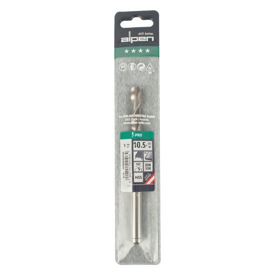 ALPEN Pro Hss 10.5mm Drill Din 338 Rn 135 Split Point Plastic Wallet