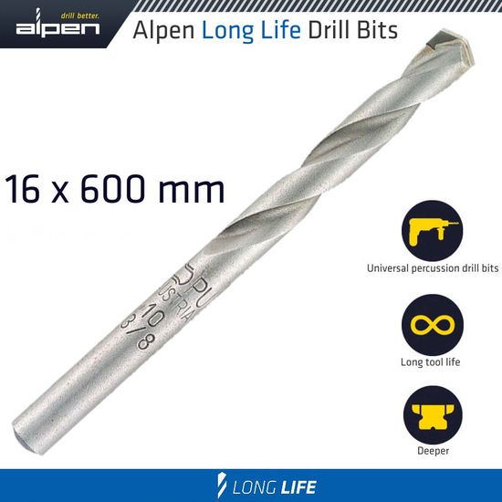 Masonry Drill Bit Long Life 16 X 600mm Pouch