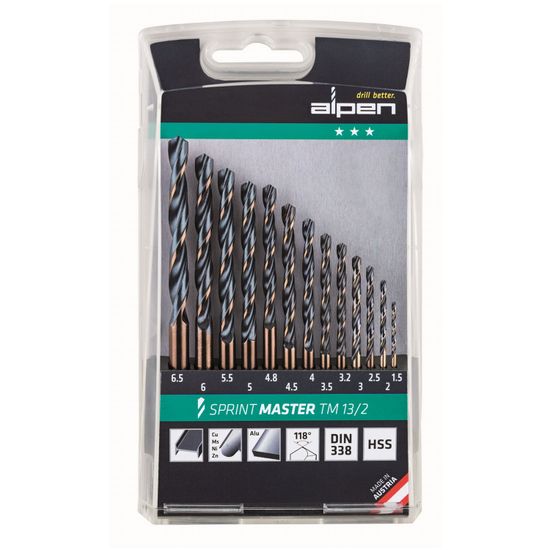 Hss Sprint Master Drill Bit Set 13 Piece 1.5-6.5 3.2+4.8 Tm13-2