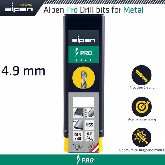 ALPEN Pro 4.9 Mm Hss Drilll Din 338 Rn 135 With Split Point Bulk