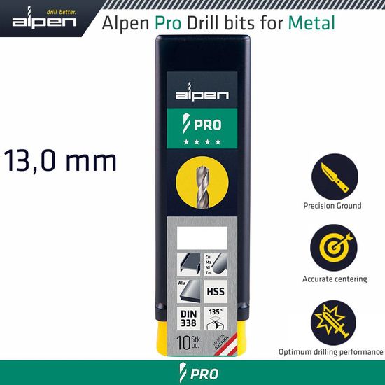 ALPEN Pro Hss Drill Din 338 Rn 135 With Split Point 13.0mm Bulk