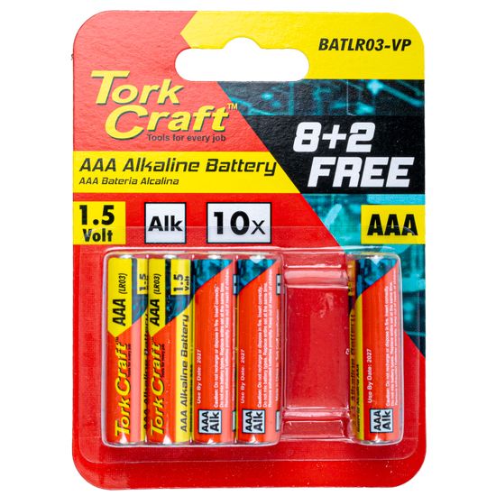 Battery Aaa 1.5v Value Pack 10 Pack 8 + 2 Free Carded Alkaline