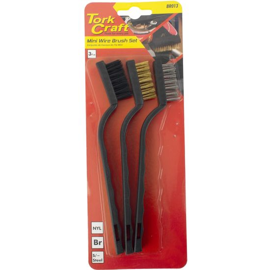 Mini Brush Set 3pc Brass Stainless Nylon In Blister