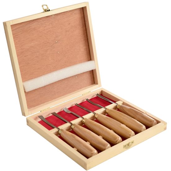 Chisel Set Wood Carving 6 Piece Wooden Box