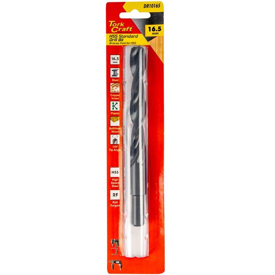 Drill Bit Hss Standard 16.5mm Reduced Shank 1/card