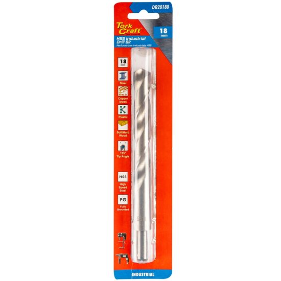 Drill Hss 18.0mm 135deg 1/card Reduced Shank Industrial Bit