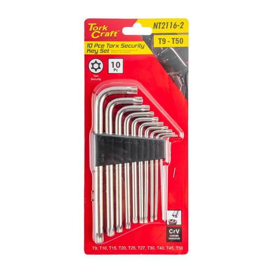 10pc Torx-security Set T9-t50 Cr-v Carded
