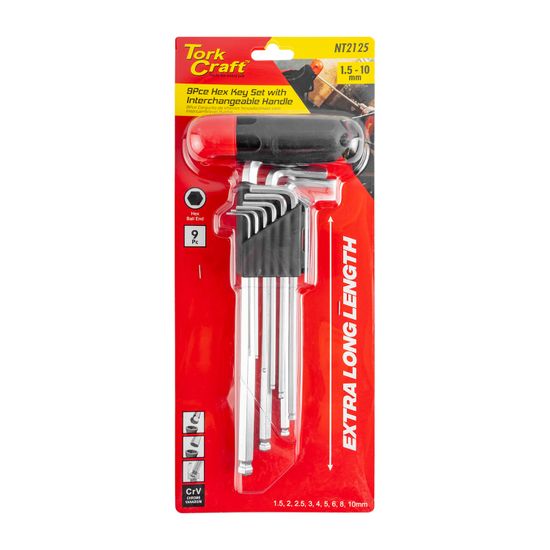 9pc Ball Point Allen Key Set With Interchangeable Handle