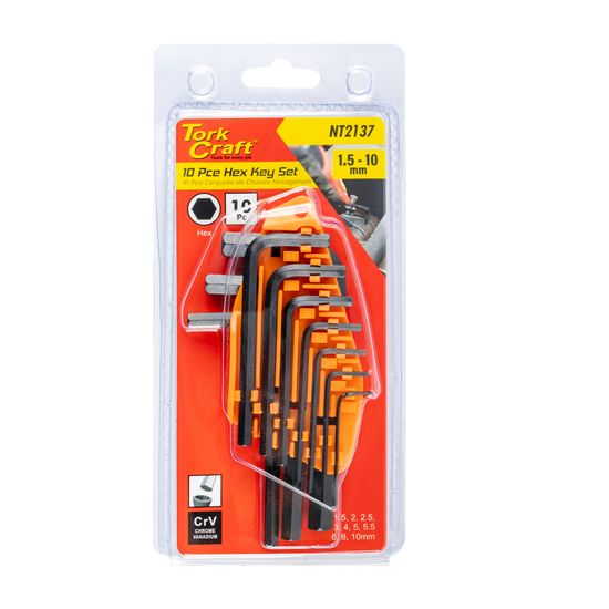 10pc Hex Allen Key Set 1.5-10mm Carded Cr-v