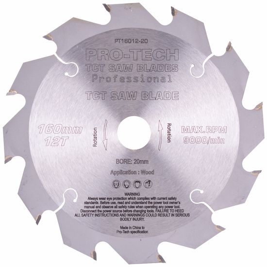 Saw Blade Tct 160x2.2x20x12t Wood Prof. PRO-TECH Fes. Ts55 Pw12