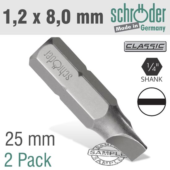 Slotted Bit 1.2x8mm 25mm 2cd