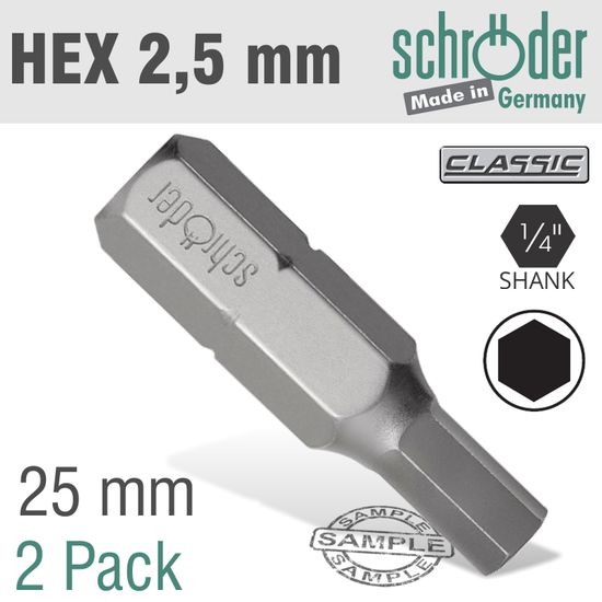 Hex/allen Ins.bit 2.5mm 2/pack