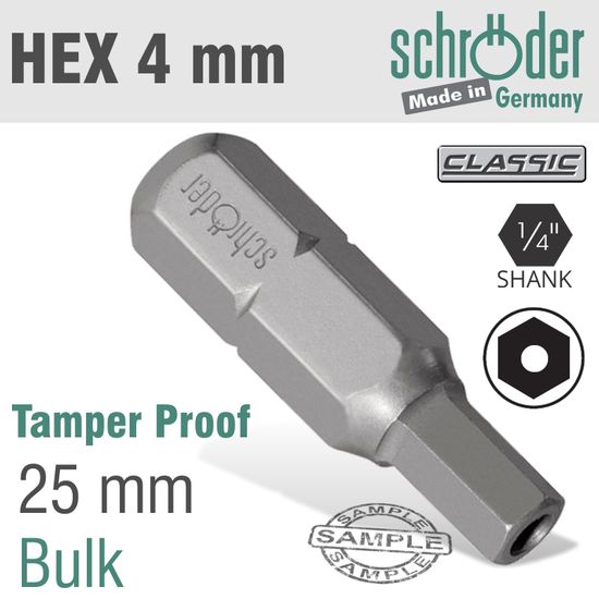 Allen/hex 4mm Security Insert Bit 25mm Bulk