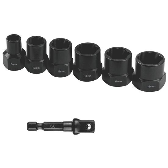 Bolt Extract Set 7pce 8/10/12/13/17/19mm 1pc 50mm 1/4' Socket Adaptor