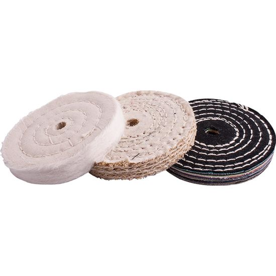 Buffing Wheel Kit 3pcs 100mm White & Denim Stiched & Sisal Polishing
