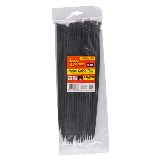 Nylon Cable Ties 4.8mm X 300mm Black 100pc