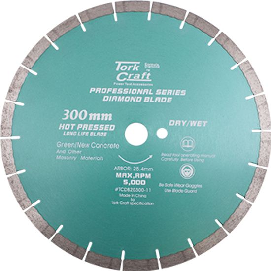 Diamond Blade 300 X 25.4mm Green / New Concrete Hot Pressed Segmented