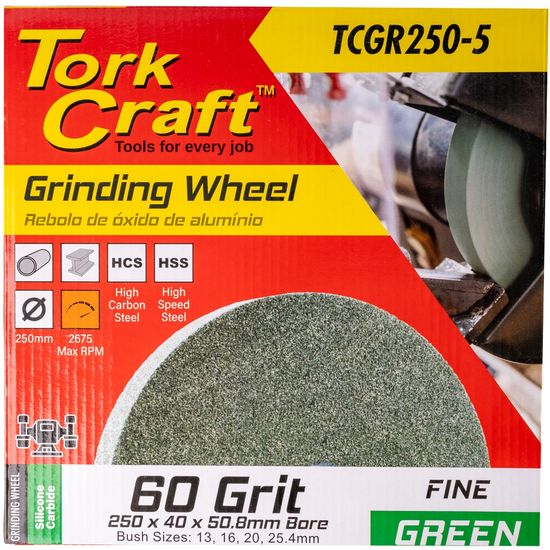 Grinding Wheel 250 X 40 X 50.8mm Bore Fine 60g Green