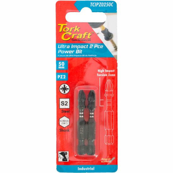 Impact Pozi.2 X 50mm Power Bit 2/card Pz2