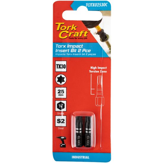 Torx Tx 30 Impact Insert Bit 25mm 2pc Carded