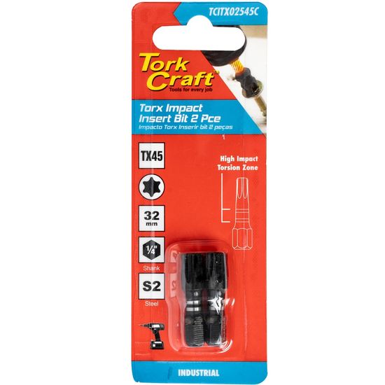 Torx Tx 45 Impact Insert Bit 25mm 2pc Carded