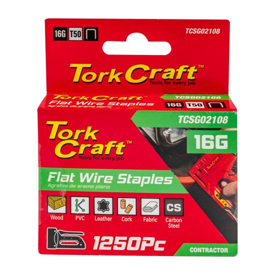 Flat Wire Staple 16g X 10.6mm X 8mm T50 1250pc C/steel For Tcsg0210