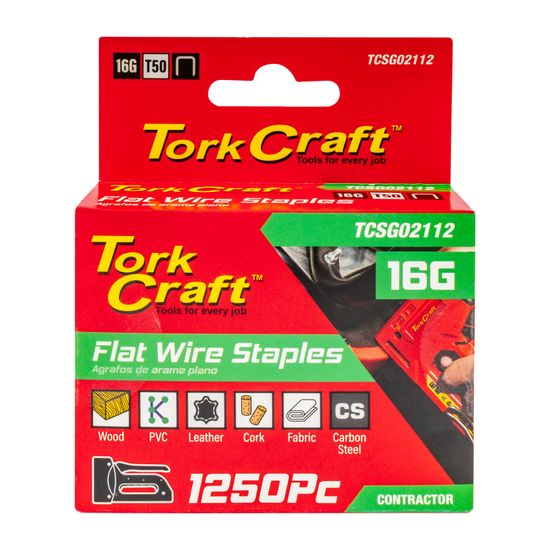 Flat Wire Staple 16g X 10.6mm X 12mm T50 1250pc C/steel For Tcsg0210