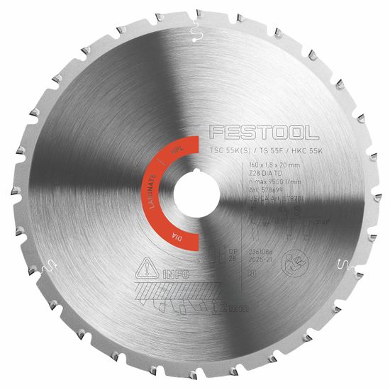 FESTOOL DIA 160x1,8x20 TD28 Diamond Saw Blade for Laminate and HPL 160mm 28T