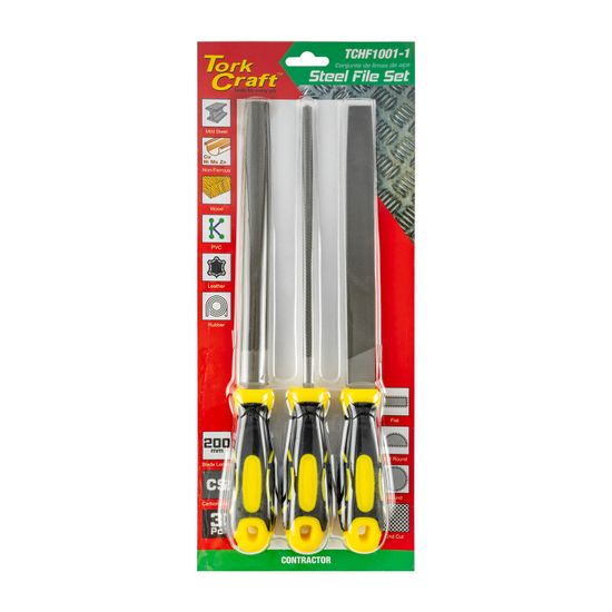 File Set 3pc Flat/half Round/round Steel Files